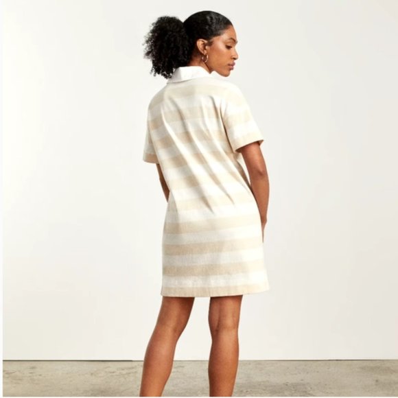 NWT Everlane The Organic Cotton Polo Dress Cream Tan Stripe S - Picture 2 of 9